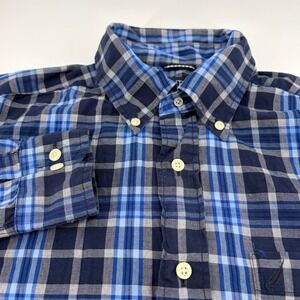 Nautica Plaid Button Down Shirt Mens Medium Slim Fit Blue Checkered Casual‎
